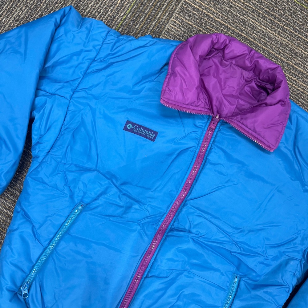 Vintage‎ Columbia Reversible Puffer Jacket Mens Full Zip Blue Purple